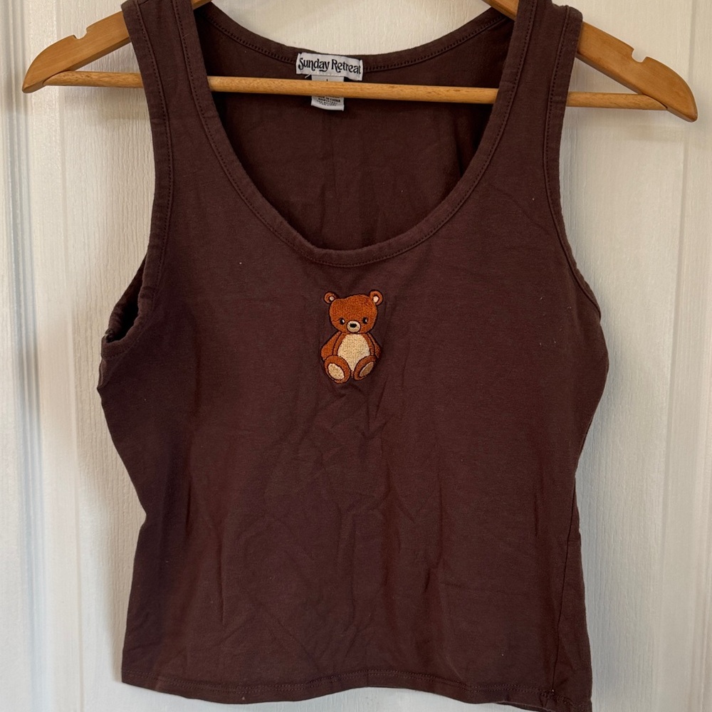 Sunday Retreat Chocolate Tank Top with Bear Embroidery